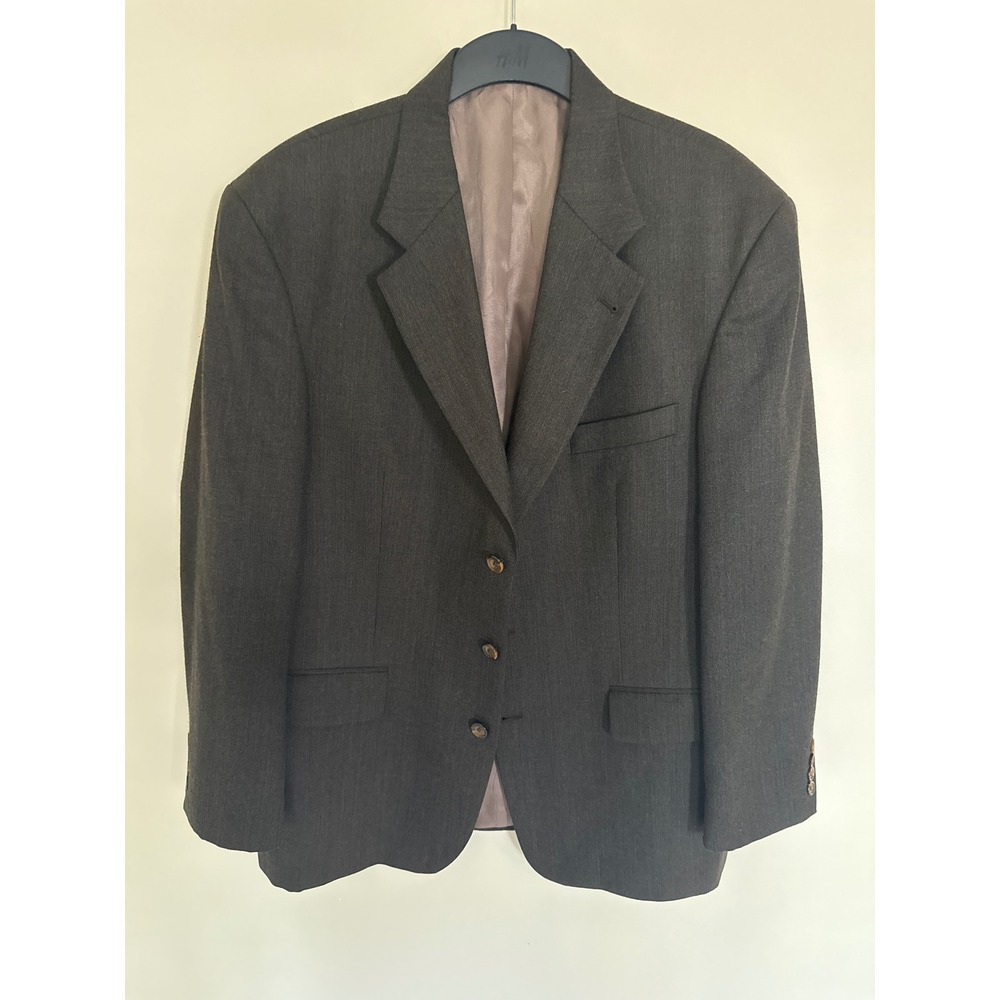 Oscar de la Renta Mens Blazer 44R Charcoal Grey 100% Wool 3-Button Sport Coat